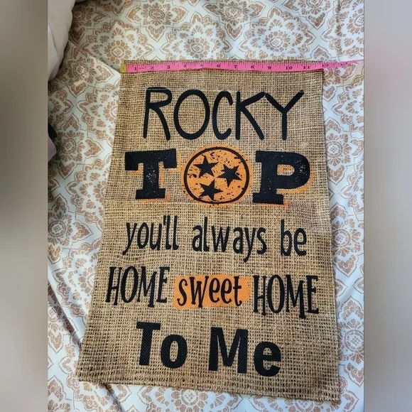 Rocky Top Burlap Look Outdoor Garden Flag Black and Orange Two Flags Tenn - Picture 4 of 8
